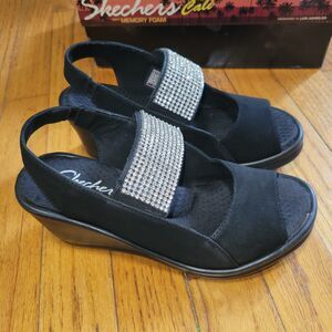 Size 6 Woman Sparkle On Sandals Sketchers Bling Wedge Wedding Dressy Comfy